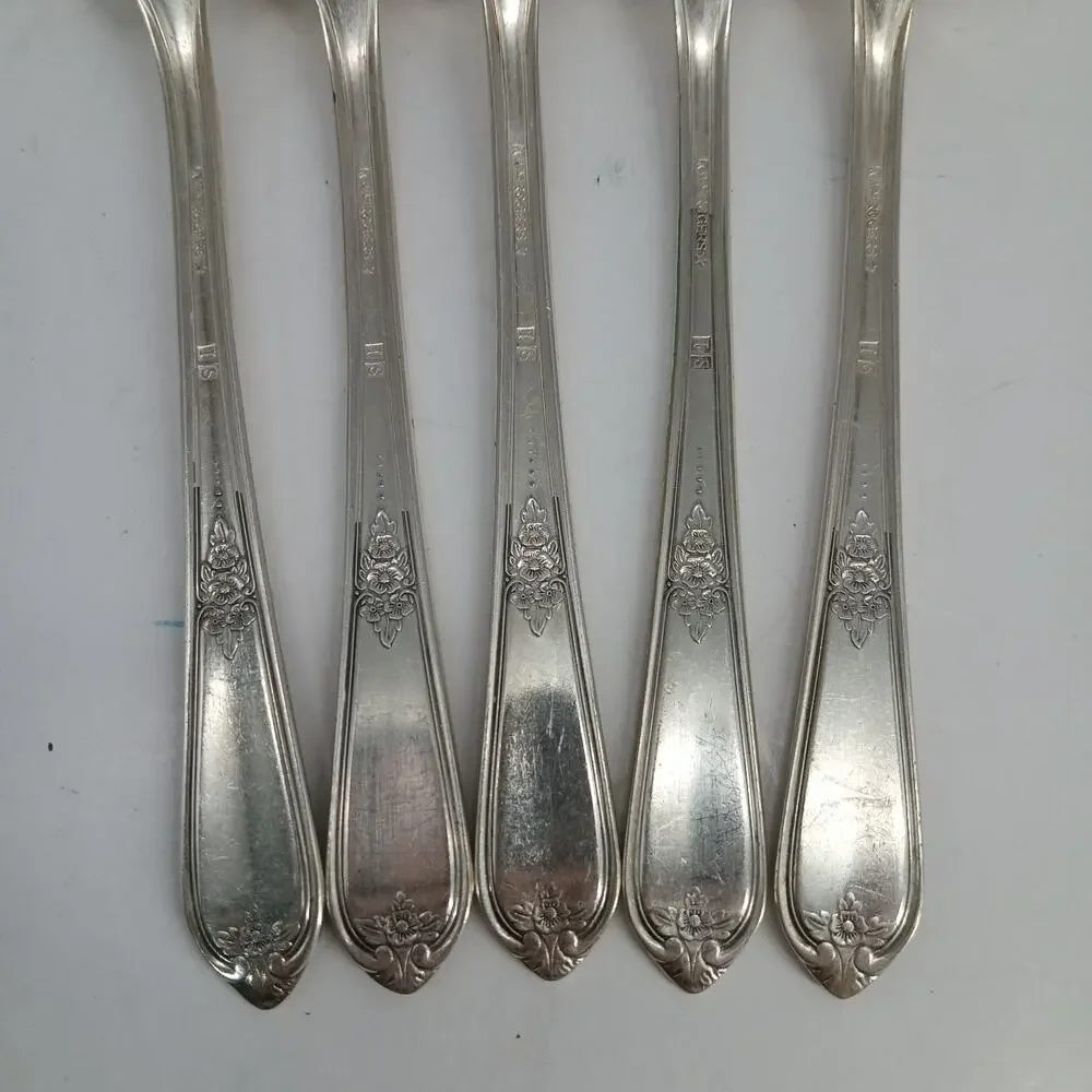 5X DF 1937 Rogers Silverplate Cotillion Collection Dinner Forks